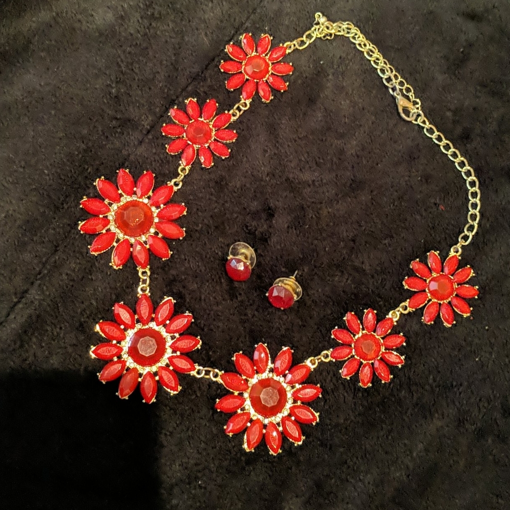 Costume red matching necklace and earring